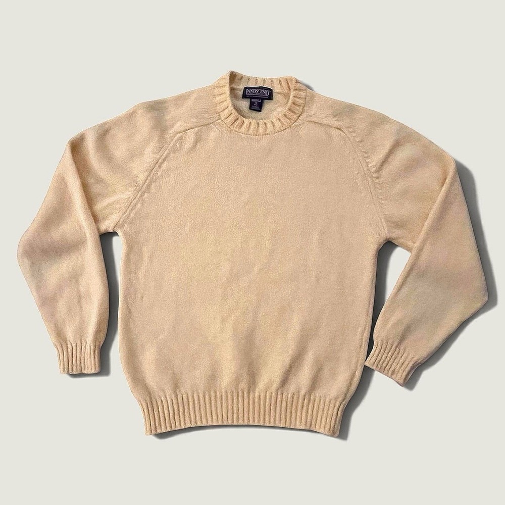 Lands' End Sweater Womens Small yellow Wool Crewneck Raglan Knit Pullover Solid
